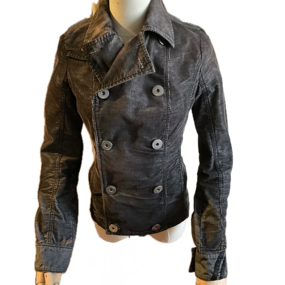 Diesel Black Brown Corduroy Double Breasted Short Jacket Vintage Pristine - Picture 2 of 13